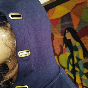 Cotton Blue Hoodie with Brass Decoration