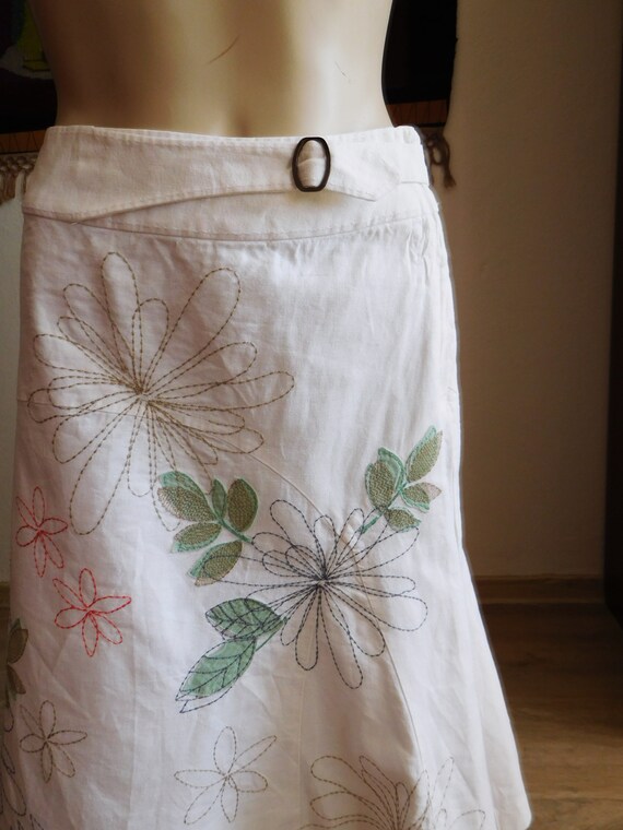 White Embroidered Skirt with Belt Etsy Hong Kong