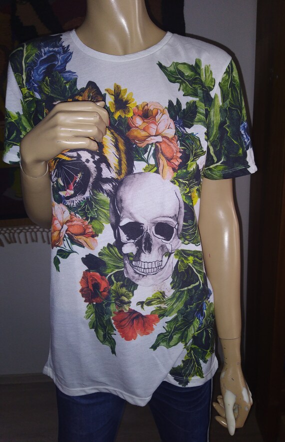 トップス 20AW SKULL FLOWER long shirt Skull Flower Women's Casual Long Sleeve Tops Crew Neck Round