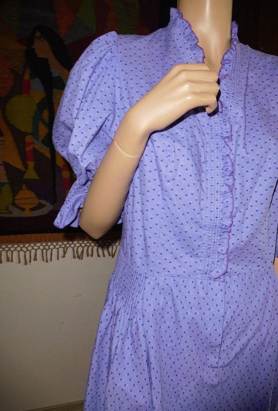 Angelika Vintage Dress/Puff Sleeves/Violet/Hearts… - image 8