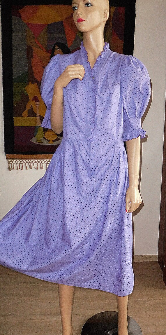 Angelika Vintage Dress/Puff Sleeves/Violet/Hearts… - image 7