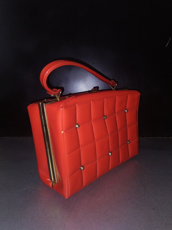 Vintage French Lacquered Red Handbag/Metal Frame B