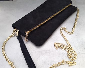 Suede Black Leather Bag/Chain Bag