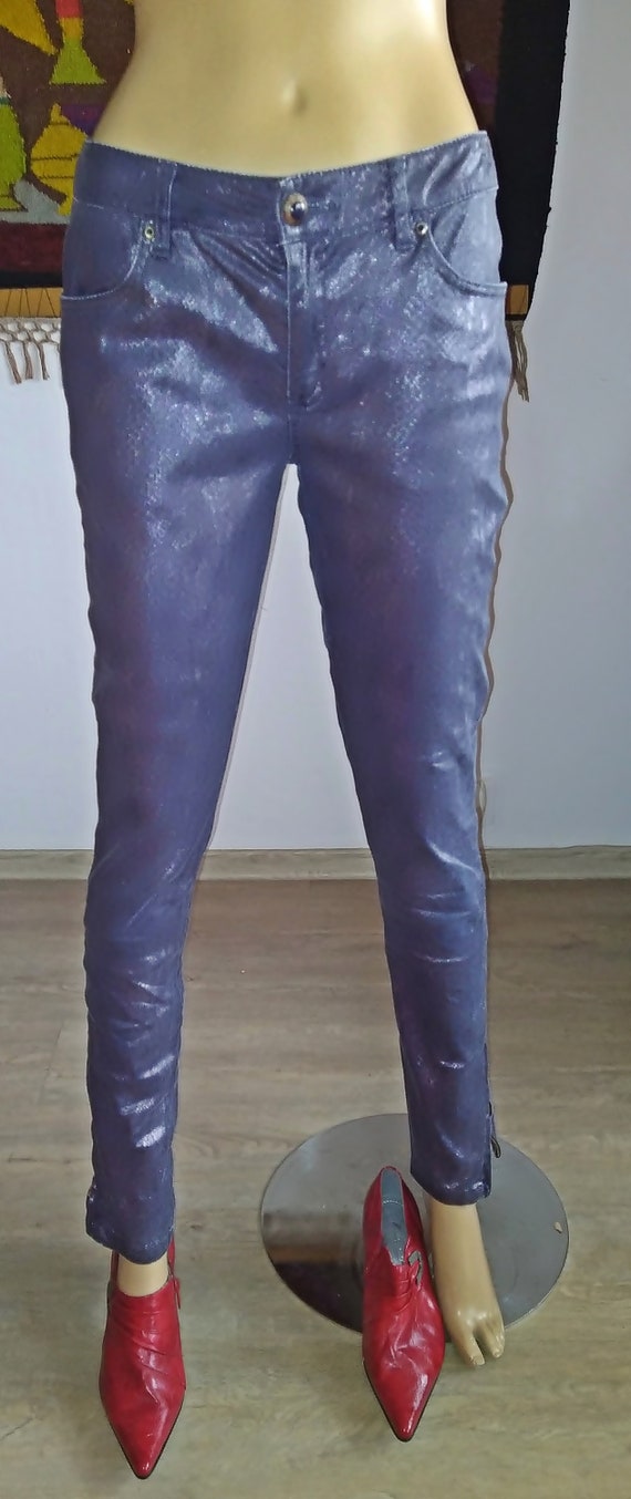 Lace Splicing Snake Pattern Imitation Leather Slim Flare Pants main image 0