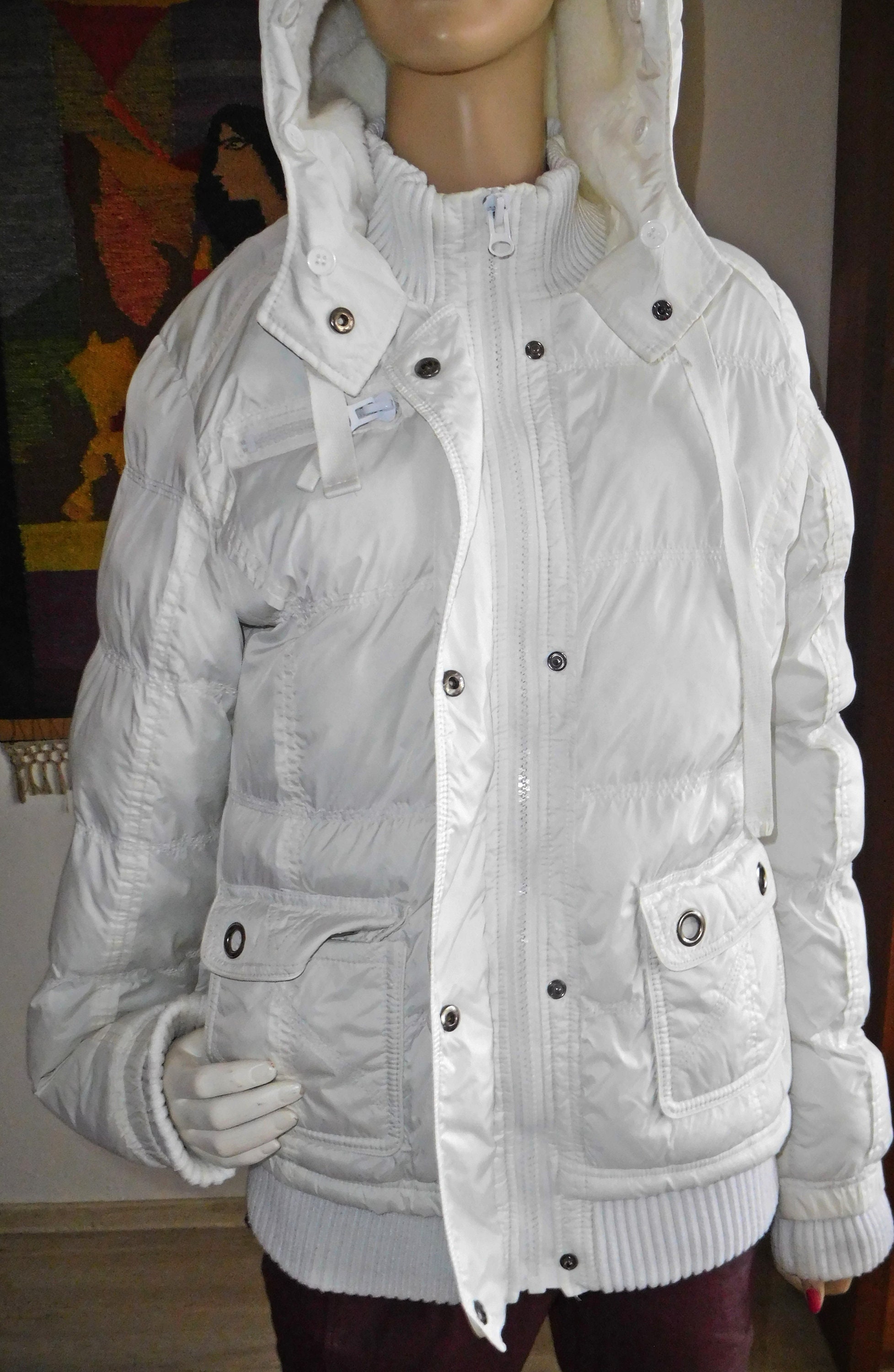 Quilted White Jacket/Hood Fur/Winter Jacket Etsy