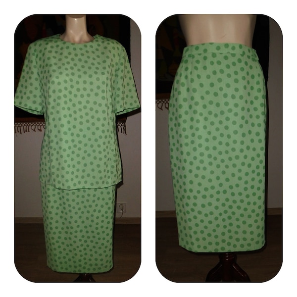 Vintage Suit/Mark Wald/Green Dot Suit/Skirt and Blouse