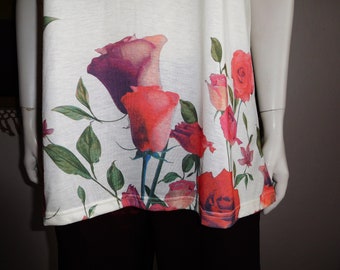 Cotton Top with Roses and Tulips/Tunic Summer/Vintage