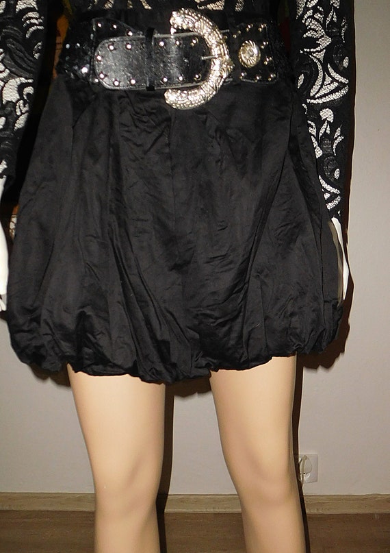 Cotton Black Skirt with Belt - image 3