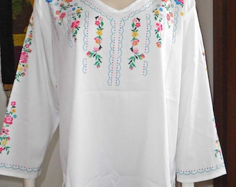 French White Blouse/Floral Motifs