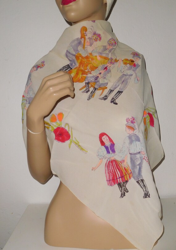 Vintage Hand Painting Scarf/Folk Traditional/Squar