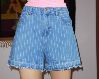 High Waist Short/100% Cotton/Striped Denim