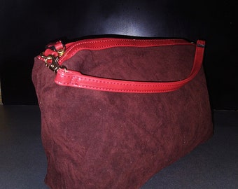 Suede Bag with Red Handle