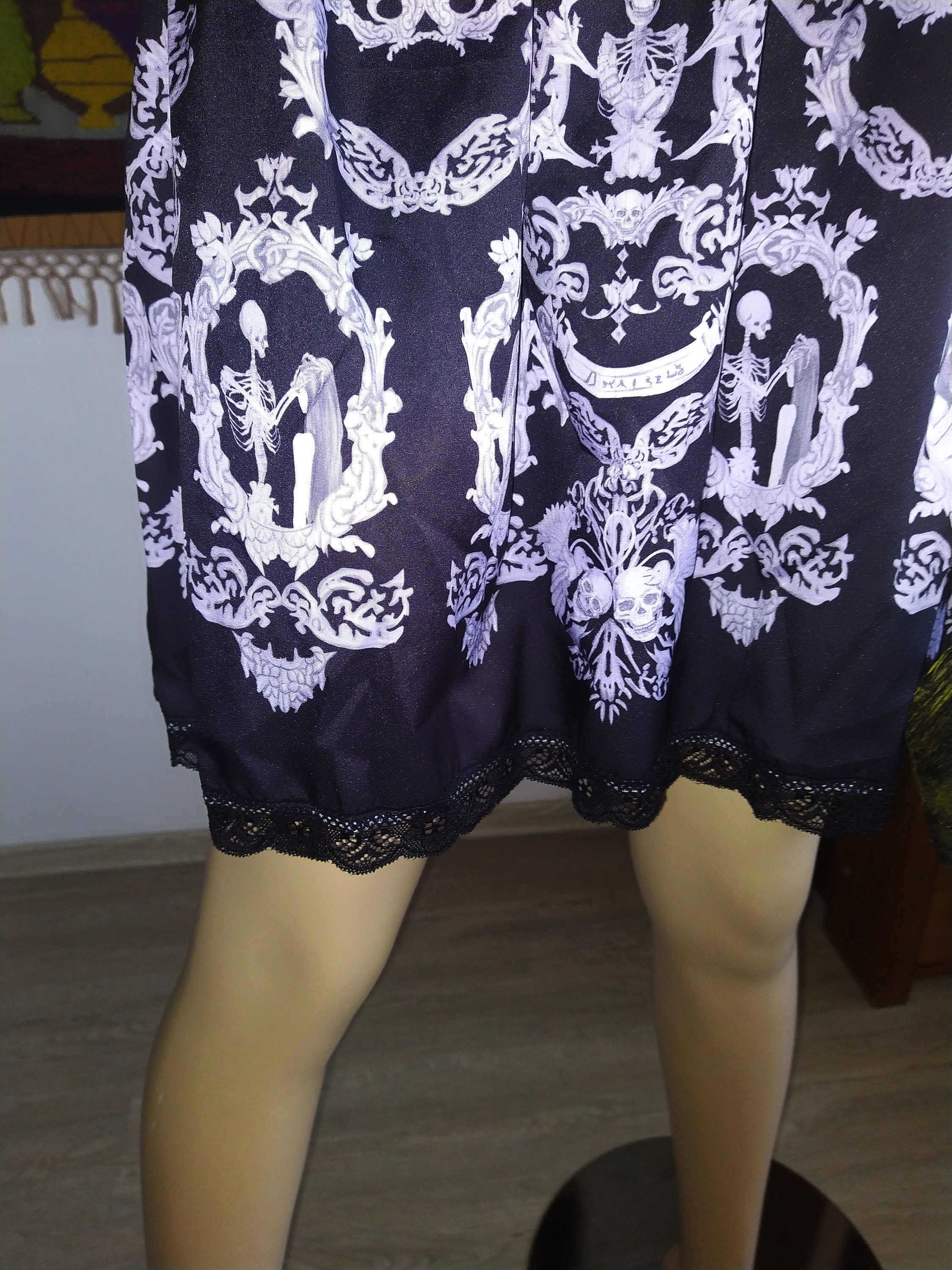 knee length dresses for ladies 1950s Halloween Skull Rose Lace Mesh Dress