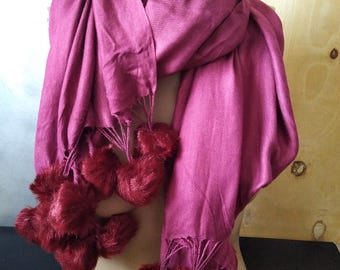 Purple Shawl with Pompons