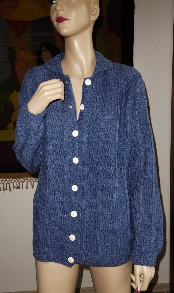 50/% SUMMER SALE Vintage 60s Pastel Lavender Purple Pocket Ribbed Knitted Minimal Boatneck Long Sleeve Thick Sweater Top Blouse Sz Large