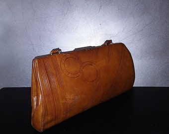 Embossing Brown Handbag/Top Bag/Vintage 1920s