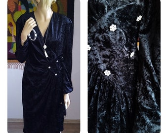 Womens Black Dress/CHARLES VÖGELE/Rhinestone Flowers/Velvet