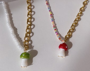 mushroom bead & chain necklace