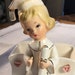 Vintage planter blonde girl graduation 1950s Relpo Japan signed with foil sticker Lefton figurine graduation gift