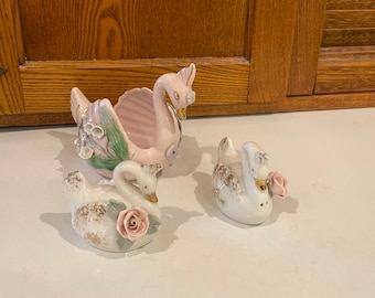 Vintage swan soap dish and salt and pepper shakers