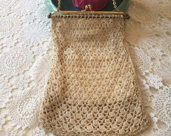 Vintage Macrame Purse shoulder bag crocheted bohemian fashion 1970s fashion groovy clothes