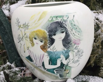 Vintage Rosenthal Handmalerei Germany  M29 Lis Muller  Vase Little Women Rare Unique Art Mid century