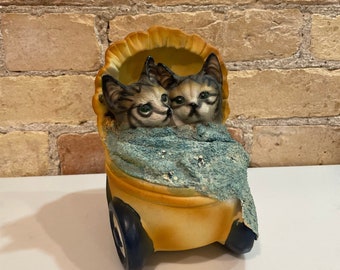 Vintage Kittens in a stroller figurine Chalkware