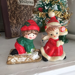 Vintage Christmas Angel Ornament Ceramic Made in Japan set of two