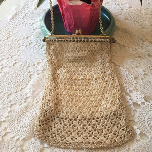 Vintage Macrame Purse shoulder bag crocheted bohemian fashion 1970s fashion groovy clothes