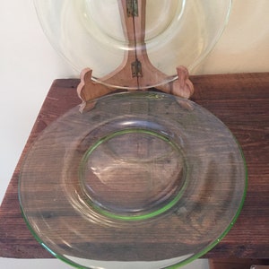 Vintage pair of green Plates  Vaseline Uranium Depression glass salad dessert 1930s dining service