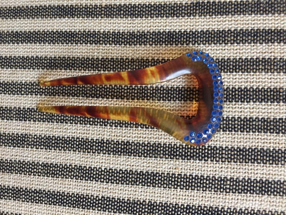 Vintage Art Deco Hair Comb Celluloid and Blue Sapphire  display picture 2