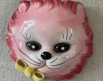 ヴィンテージ レフトン ピンクの猫 ウォールポケット 1950年代