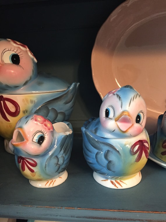 Vintage Lefton Bluebird Cream and Sugar - Etsy