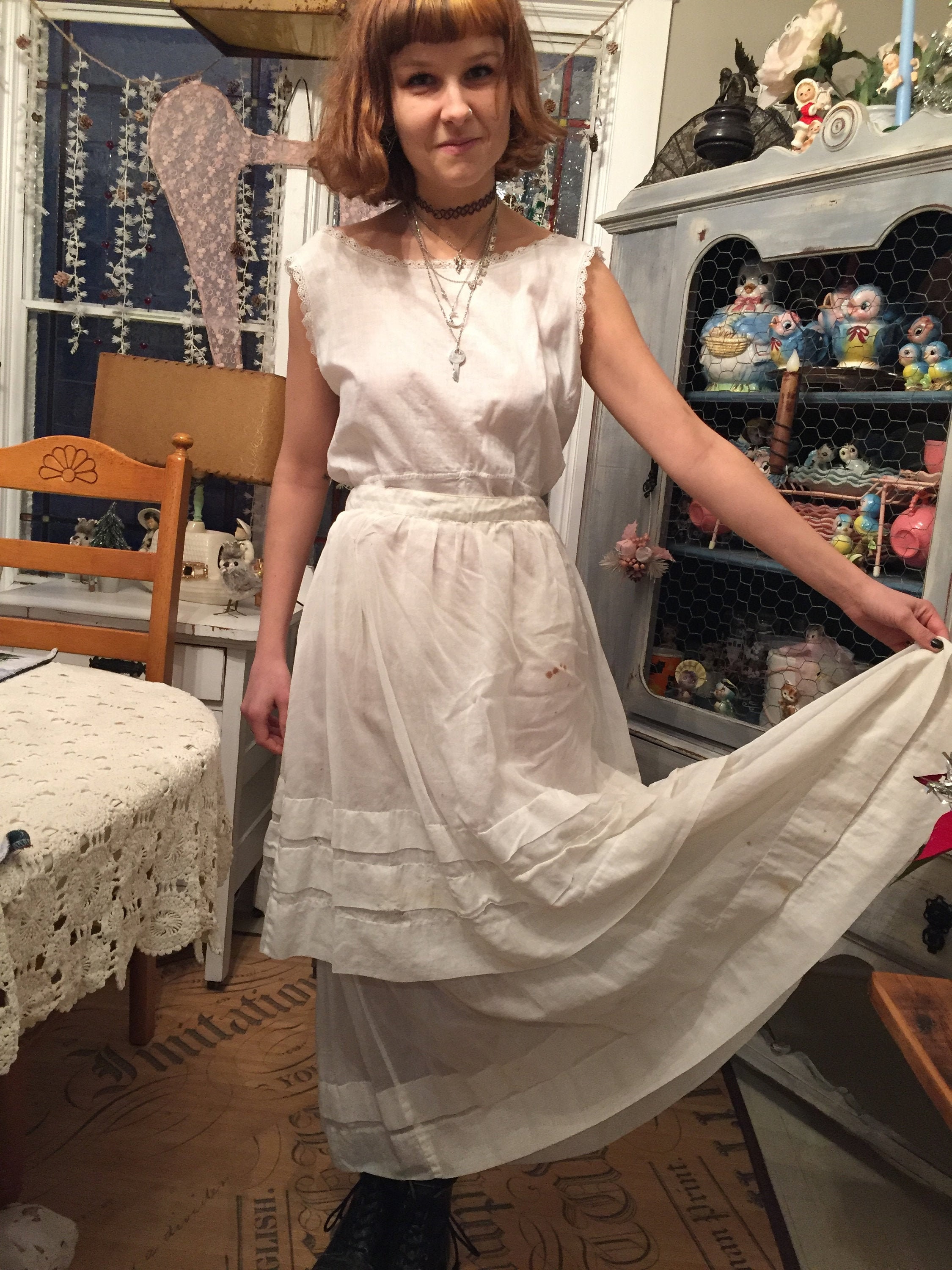 Antique Petticoat 1800s White Cotton Muslin Skirt Victorian Fashion 