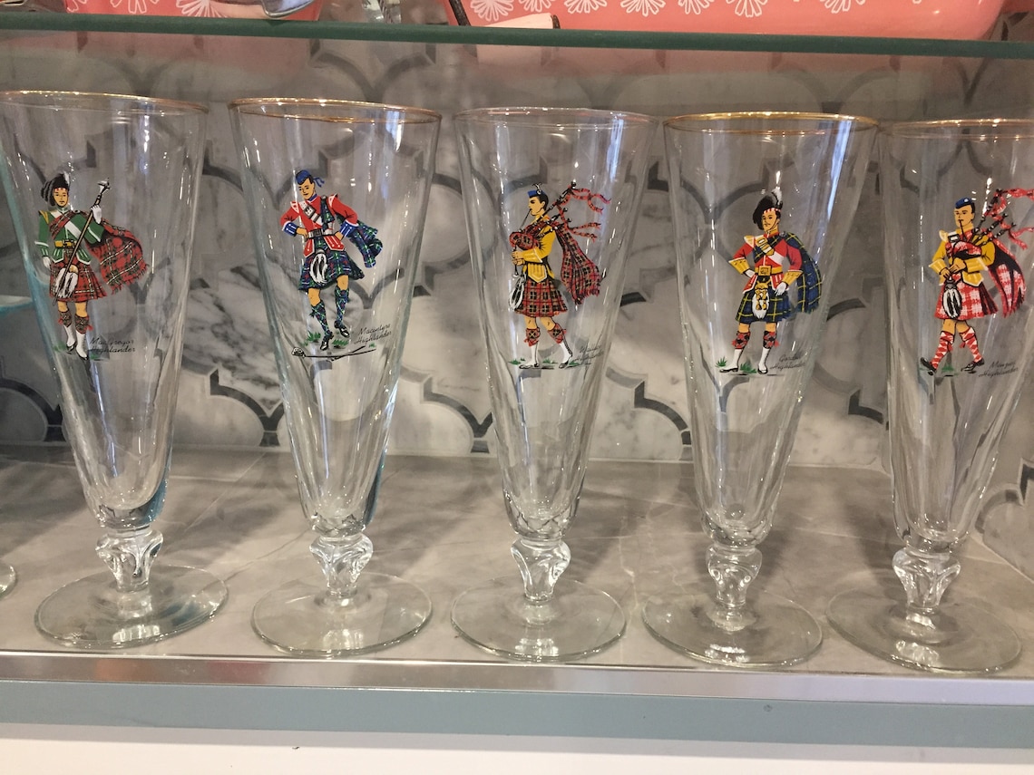 Vintage Scottish Highlander Pilsner Beer Glasses Set of 6 Etsy