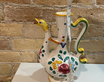 鳥の頭の注ぎ口が付いた、イタリア製の手描きのヴィンテージ