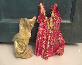 Vintage Sparkly Barbie Party Dress Gold sequin Set of two 1980s