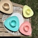 Set of four Mel Mac egg cups , boomerang style vintage melamine egg cups. 1950s