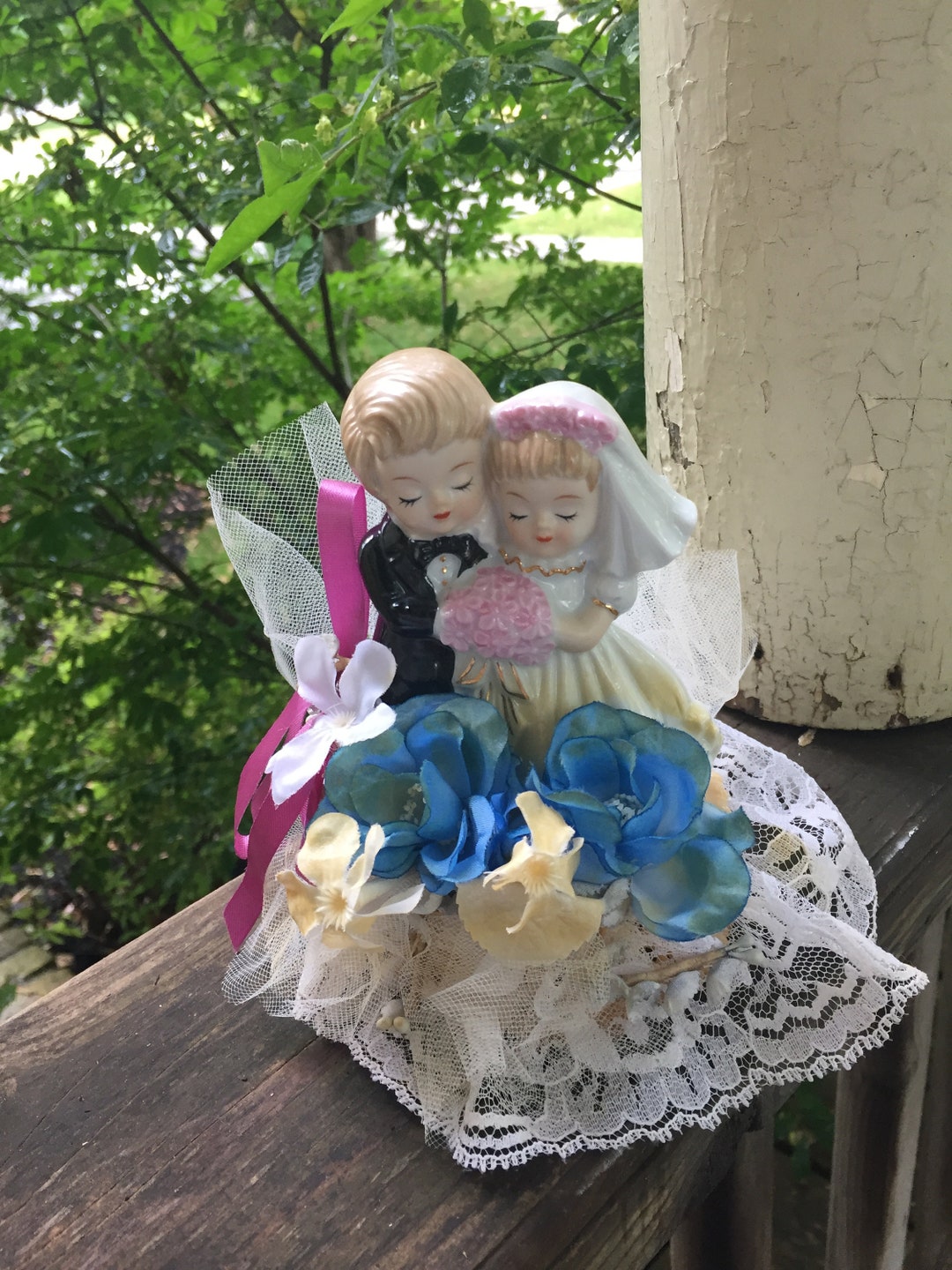 Vintage Bride and Groom Wedding Cake Topper Porcelain and Lace Lefton ...