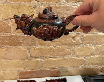 茶道具　ヴィンテージ　手彫り　アジアンティーセット　ドラゴン　石彫　装飾 茶道具 ヴィンテージ 手彫り アジアンティーセット ドラゴン 石彫 装飾