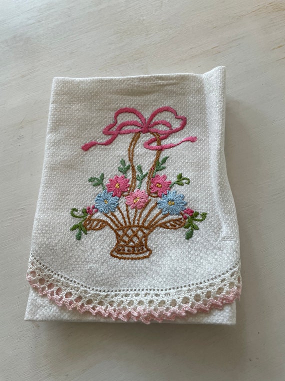 crocheted-lace-trim-embroidered-tea-towel-set-hand-crafted-kitchen -linens-from-crochet-envy-collecti