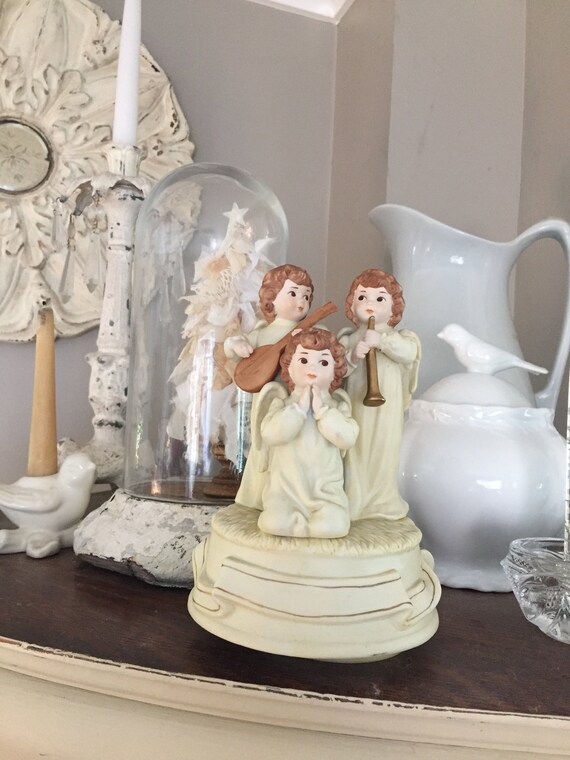 Music Boxes Vintage Christmas Choir Boy and Girl Rotating Music Box