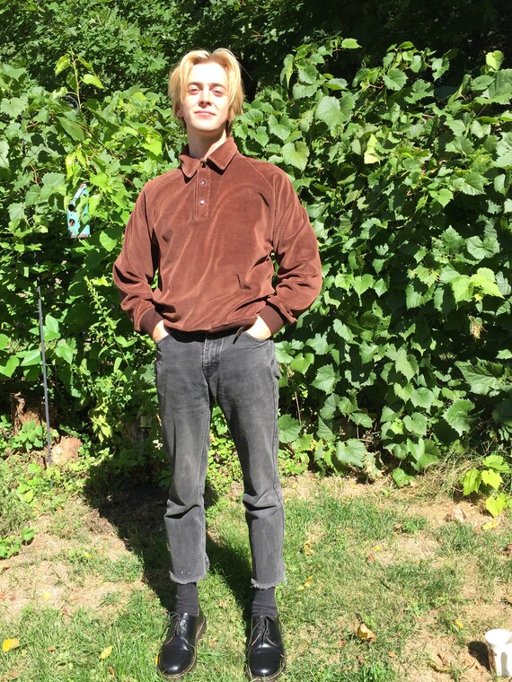 Vintage Velour Brown Shirt Mens Medium that 70’s s