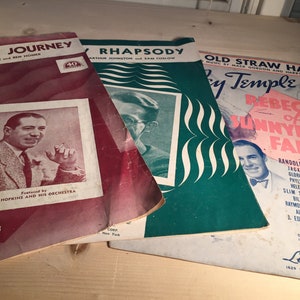 Vintage Sheet Music  Shirley Temple Len Hopkins Sentimental Journey Ebony Rhapsody paper Ephemera Collage and decoupage Crafting supplies