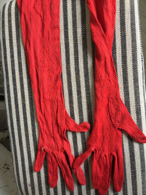 Vintage Lace Gloves Red Long - image 9