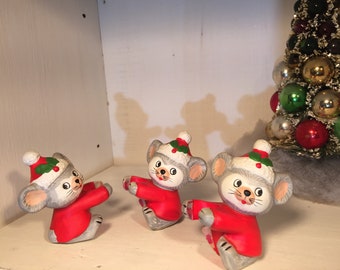Vintage Napco Lefton Mouse Christmas  Candle Hugger Made in Japan kitsch Kawai Anthropomorphic