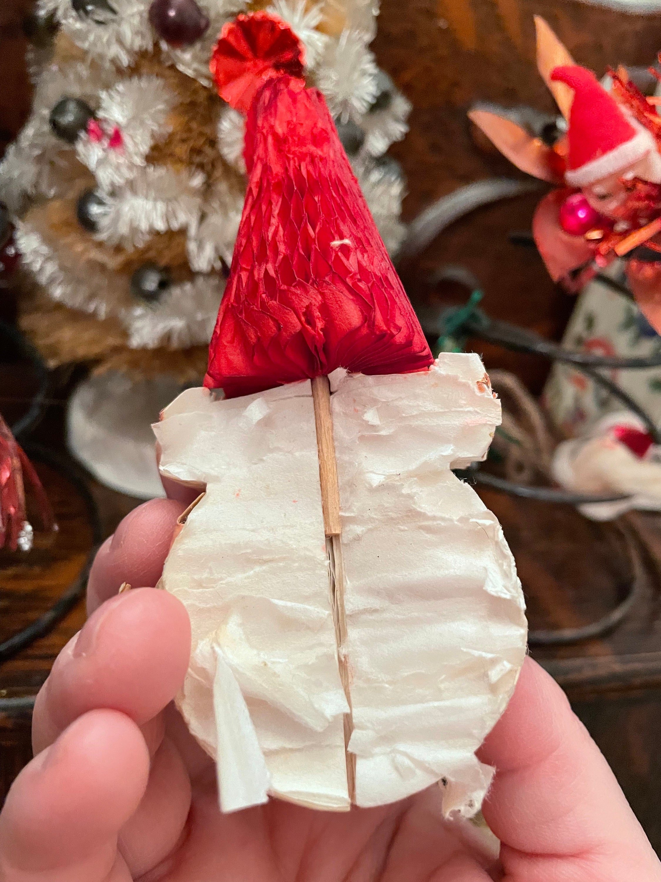 Vintage Christmas Ornaments Tissue Paper Honeycomb Santa and