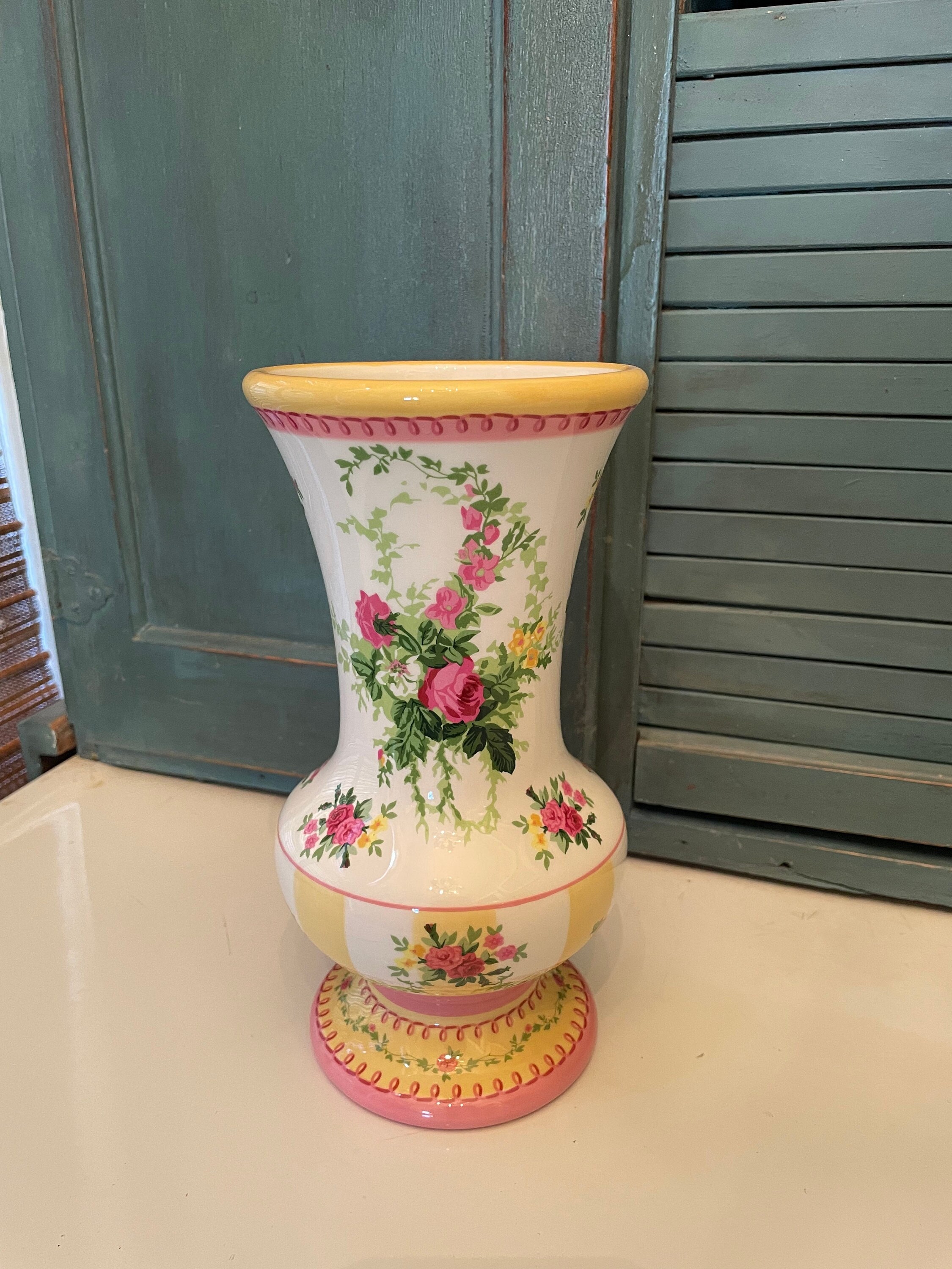 Vintage Laura Ashley Vase Pink and Yellow Roses - Etsy