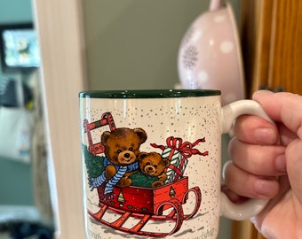 Vintage Christmas Mug Potpourri Press Teddy Bears 1989 Friendship gift