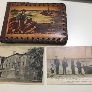 Cartes postales vintage pei et album photo en cuir Pêcheur maritime Poirier Famille cinq générations